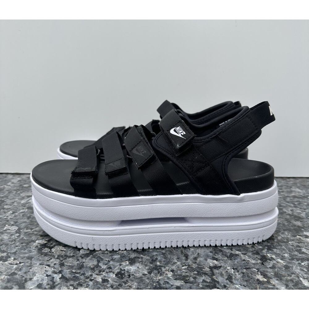 Nike Icon Classic Platform Sandals Black White DH0224-001 - Women’s Size 8